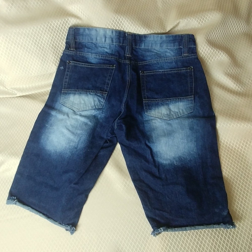 Dark Blue Men's Ripped Jean Shorts - Picture 5 of 6